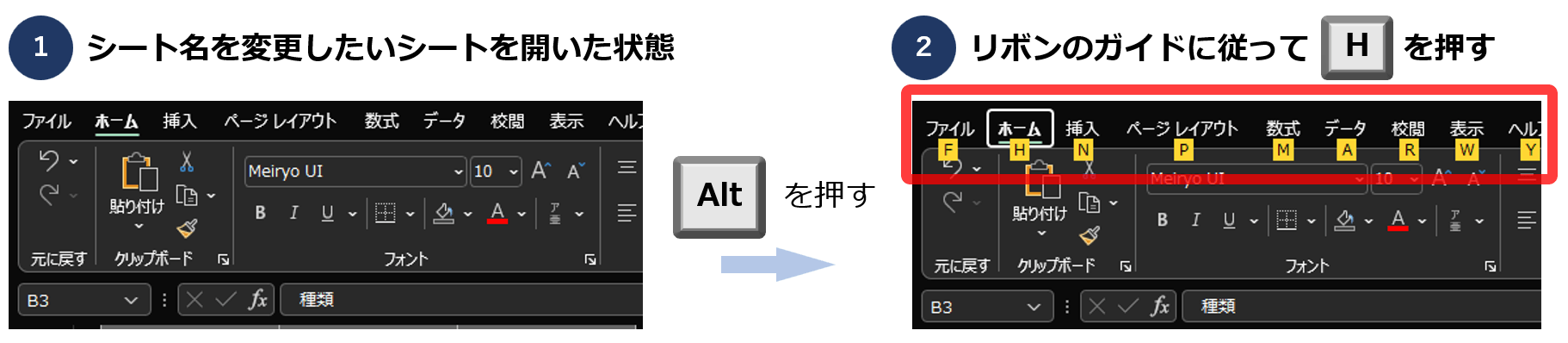 Excelのシート名変更をショートカットで実行する方法１